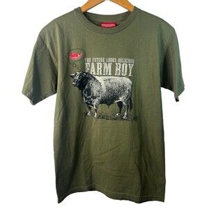 Farmboy Co-op Tshirt Green Cow "The Future Looks Delicious Farmboy" Small